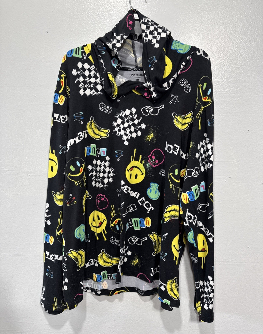 Joe Boxer Lounge Hoodie Sleepwear Black Novelty Print Men’s XL Lightweight